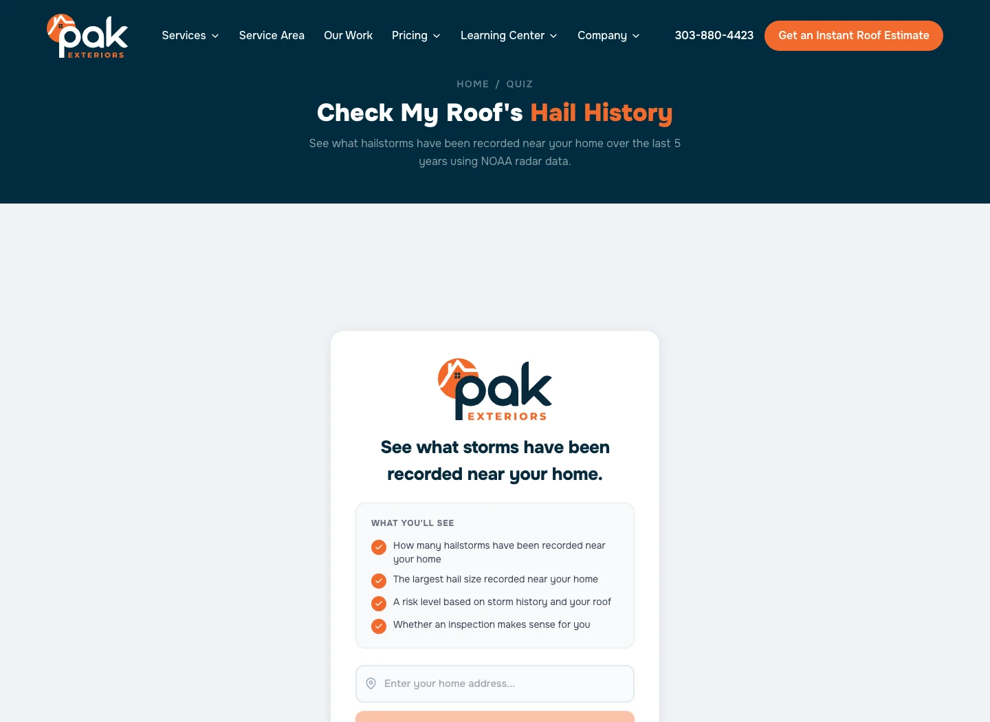 Pak’s Hail History tool checking storm exposure by address